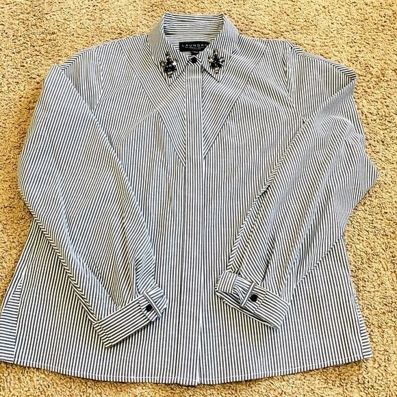 Laundry by Shelli Segal women top gray stripe long sleeve collar shirt size S - Picture 3 of 12